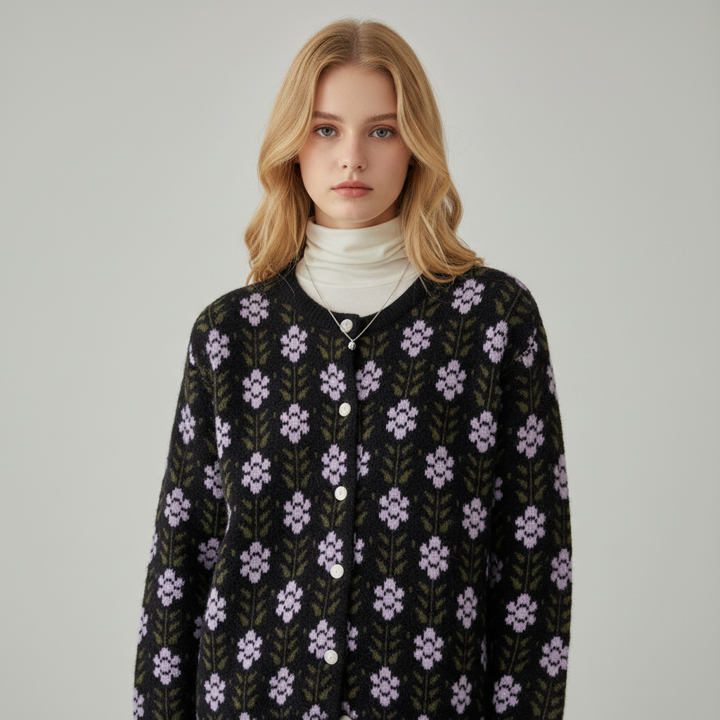 Dames Cardigan met Bloemenprint en Knoopsluiting