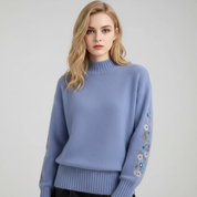 Geborduurde Sweater Dames met Mouwprint