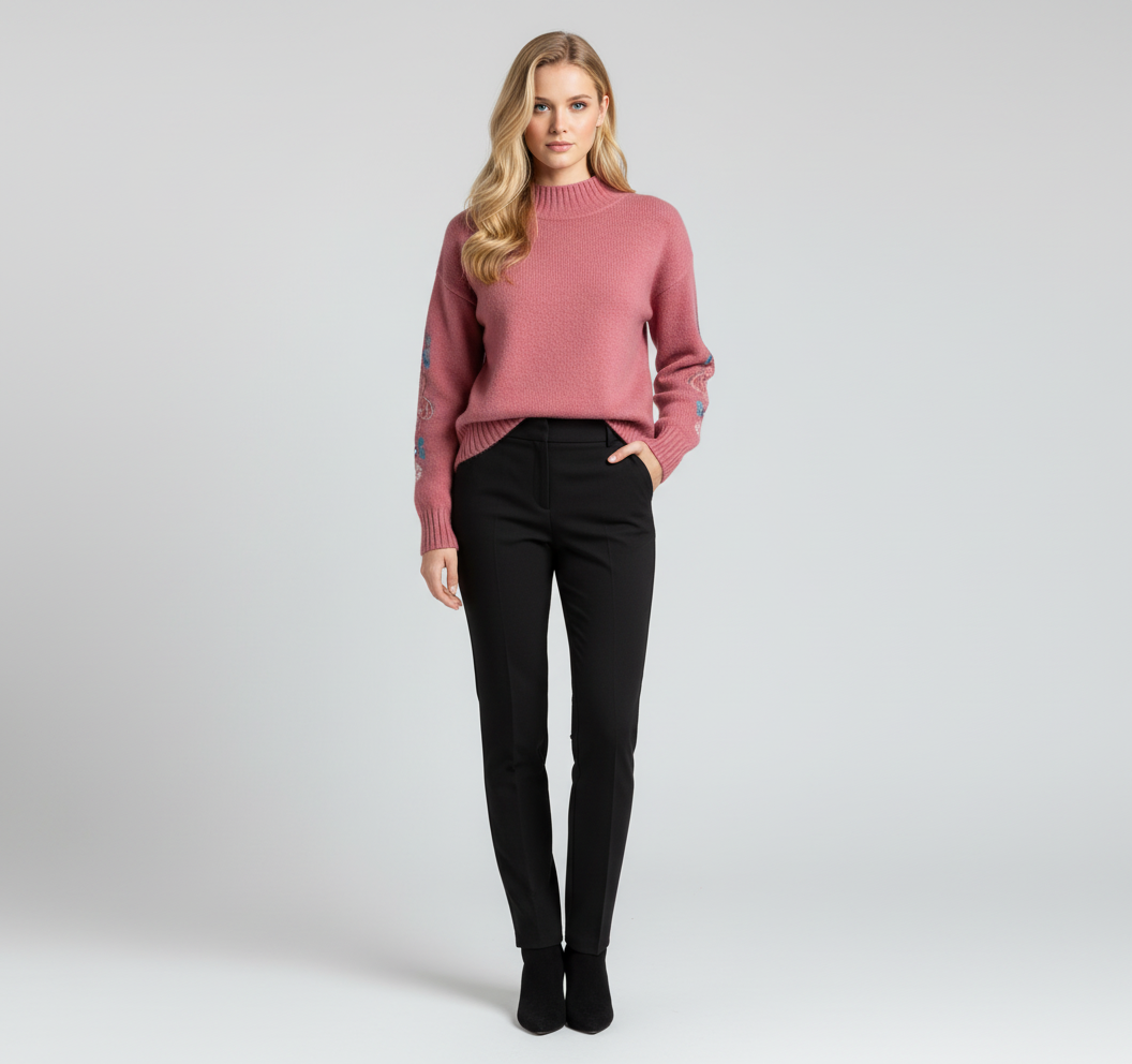 Geborduurde Sweater Dames met Mouwprint