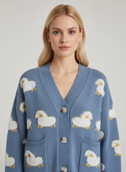 Gebreide Dames Cardigan met Schapenmotief