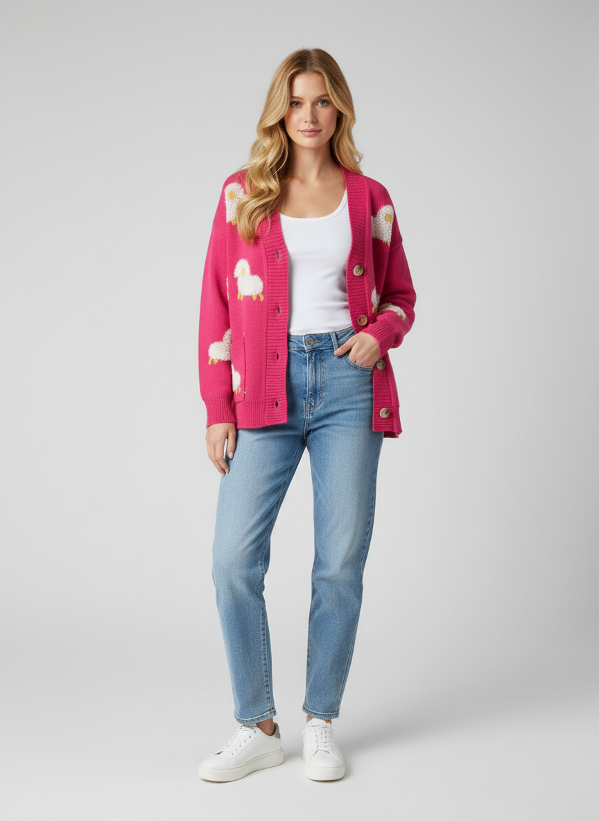 Gebreide Dames Cardigan met Schapenmotief