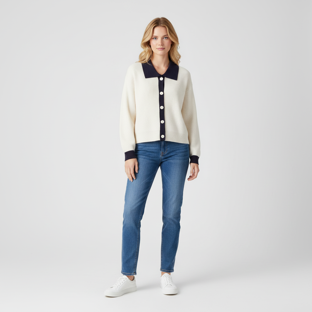 Gebreide Cardigan met Contrastkraag