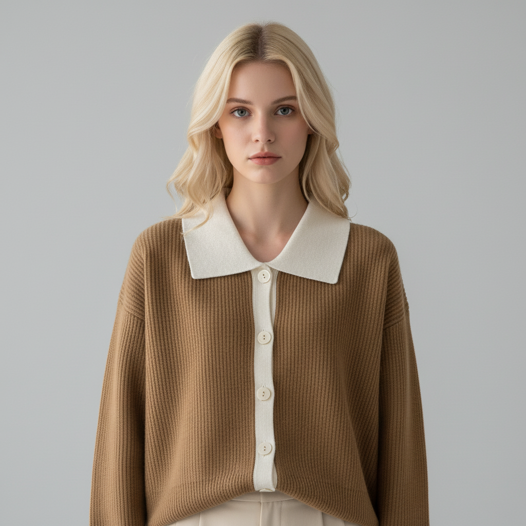 Gebreide Cardigan met Contrastkraag