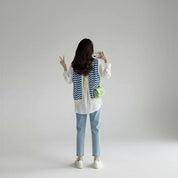 Blauw-Wit Dames Gilet – Trendy Gestreept Gilet