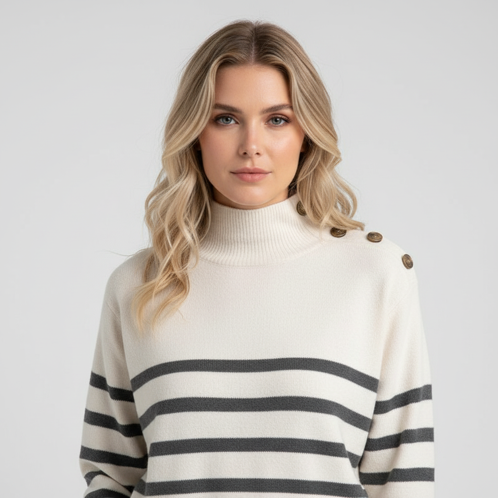 Gestreepte Dames Sweater met Knopen