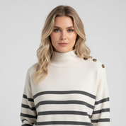 Gestreepte Dames Sweater met Knopen