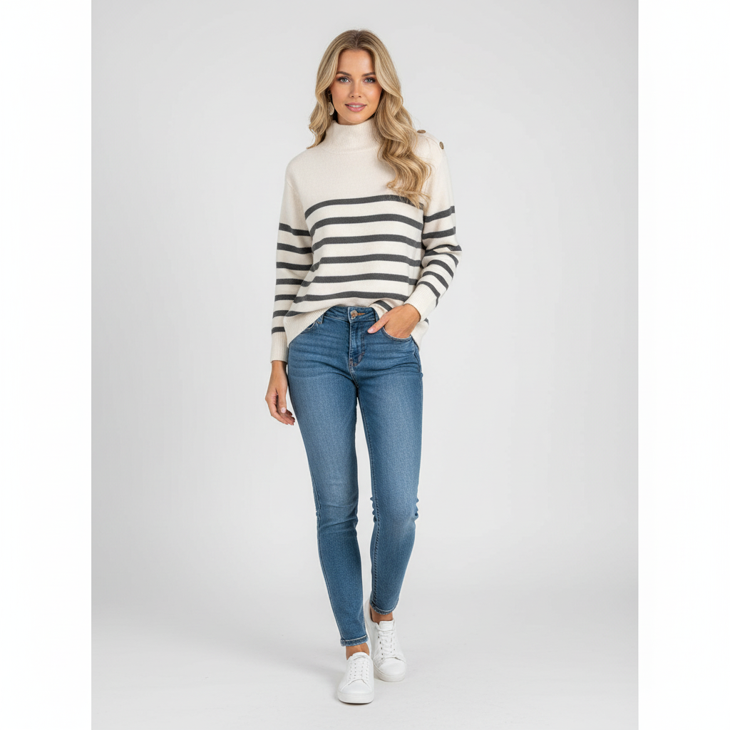 Gestreepte Dames Sweater met Knopen