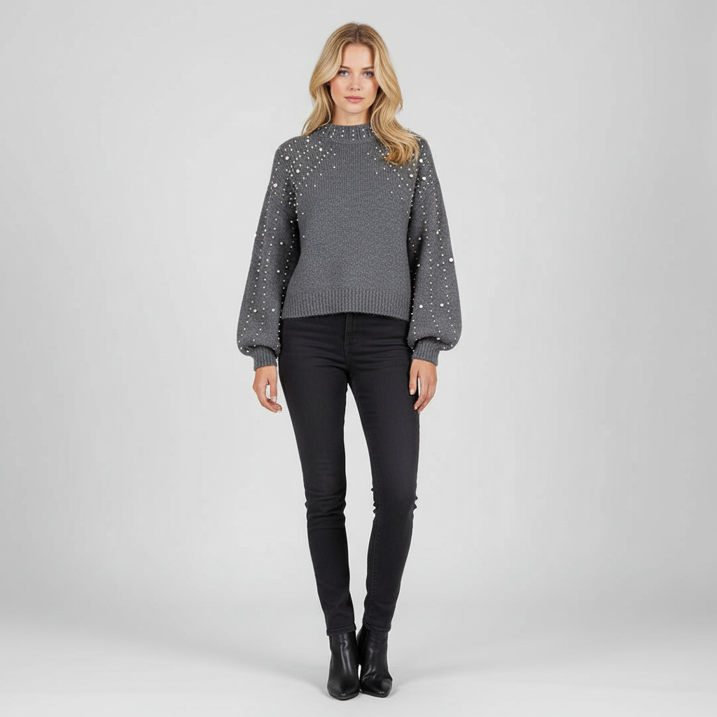 Gebreide Dames Trui – Trui met Parelaccenten