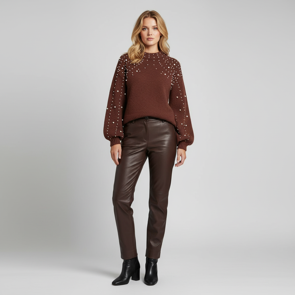 Gebreide Dames Trui – Trui met Parelaccenten