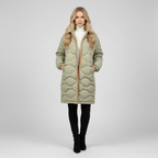 Lange Dames Winterjas – Gewatteerde Jas met Golvende Stiksels