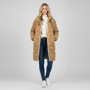 Lange Dames Winterjas – Gewatteerde Jas met Golvende Stiksels