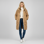 Lange Dames Winterjas – Gewatteerde Jas met Golvende Stiksels