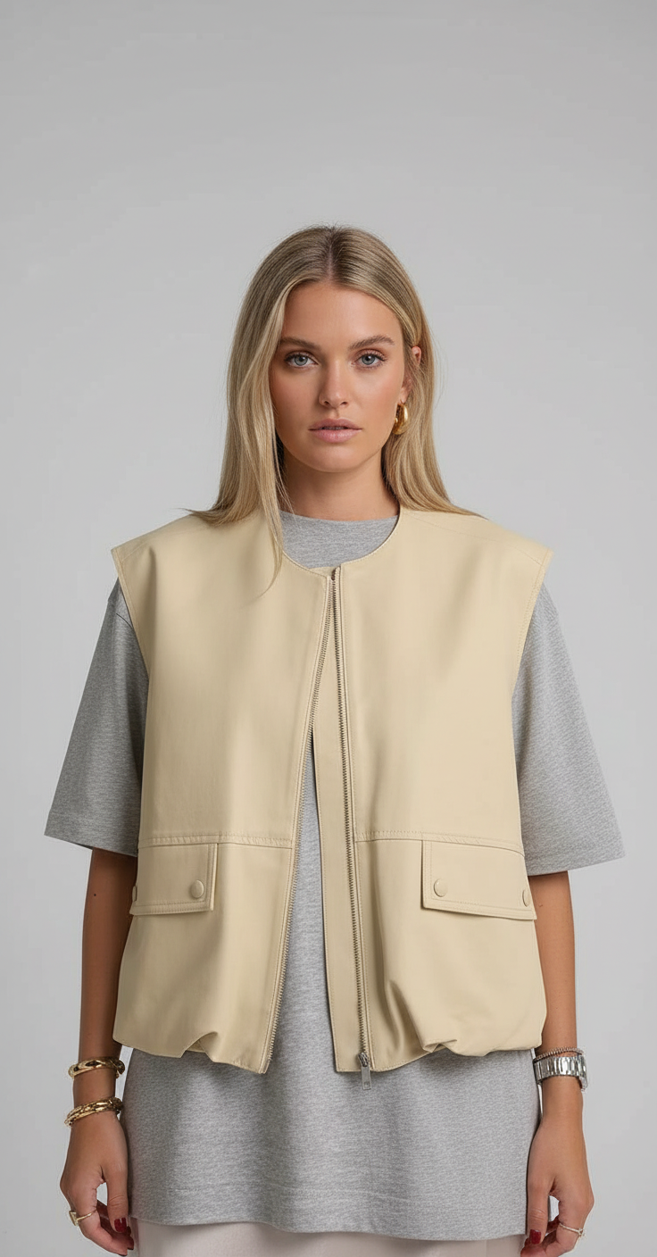 Beige Oversized Dames Gilet – Parachute Bodywarmer