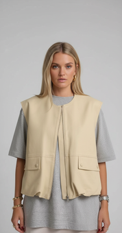 Beige Oversized Dames Gilet – Parachute Bodywarmer
