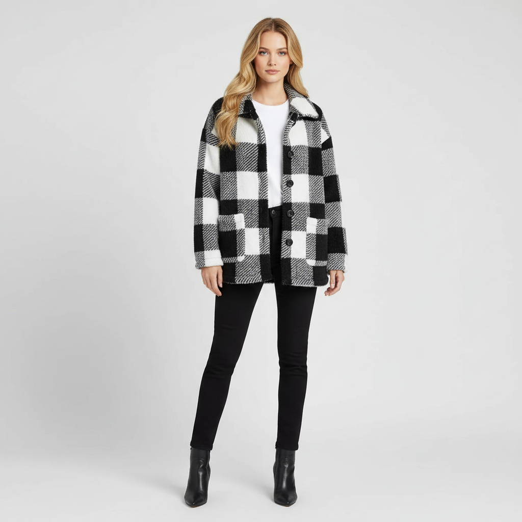 Luxe Geruite Dames Fleece Jas met Zakken