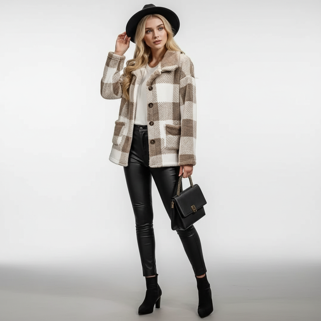 Luxe Geruite Fleece Jas met Zakken | Dea Studios