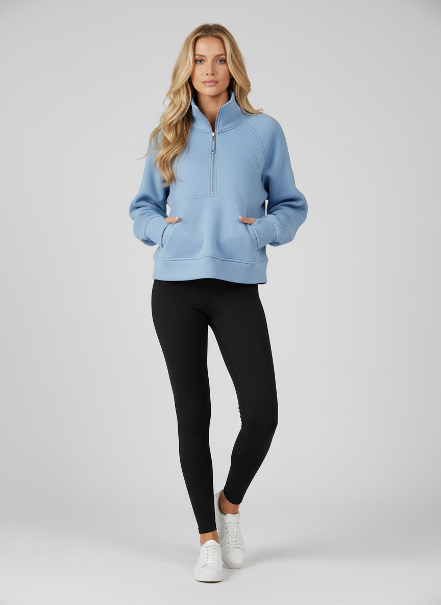 Sportieve Sweater Jas met Hoge Kraag