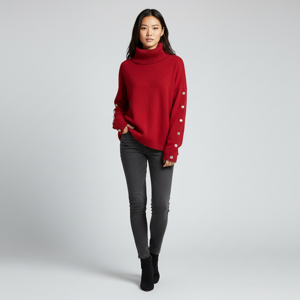 Luxe Dames Coltrui – Wolmix met Knoopdetails aan de Mouwen