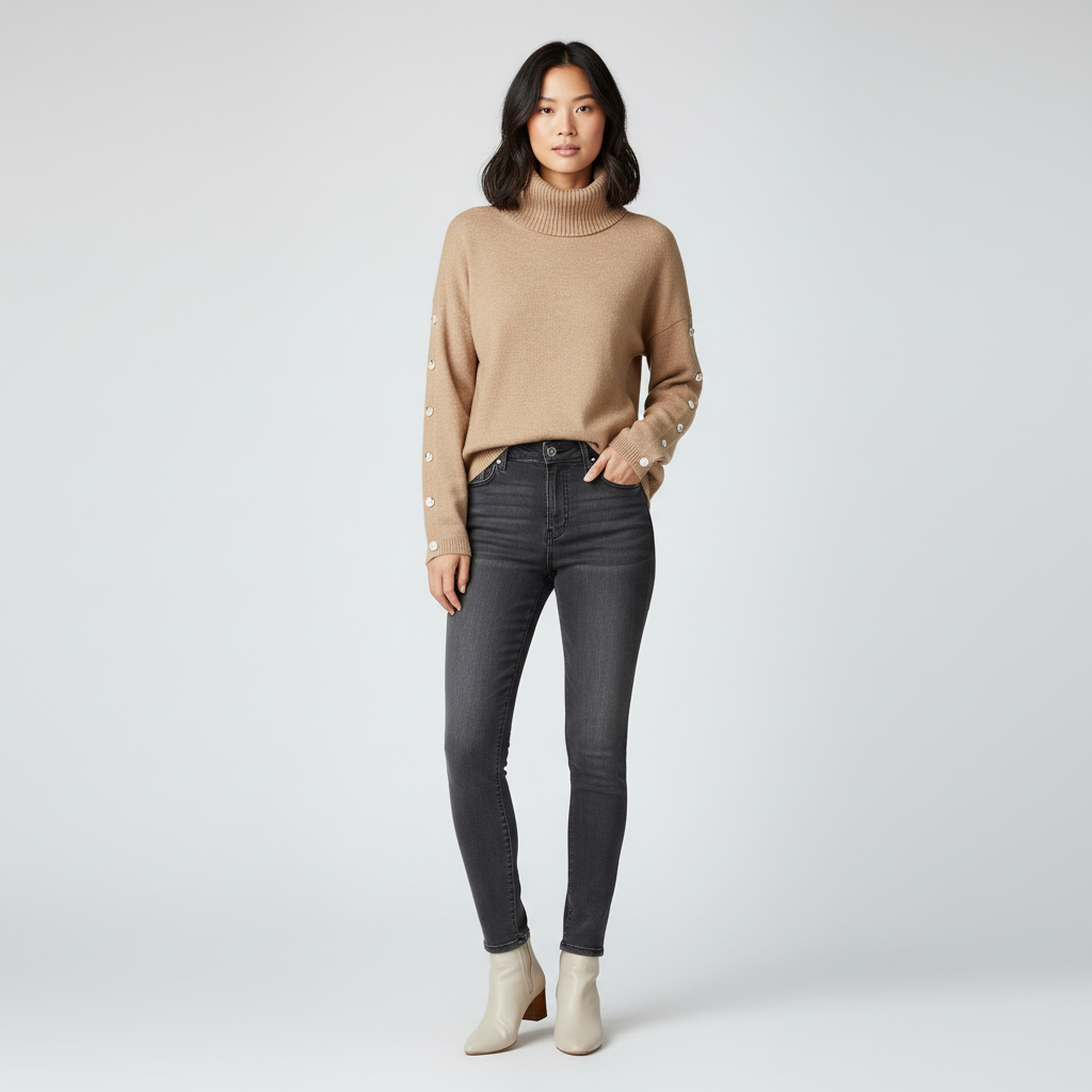 Luxe Dames Coltrui – Wolmix met Knoopdetails aan de Mouwen