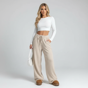Luxe Ribbroek met Hoge Taille | Tijdloos Comfort