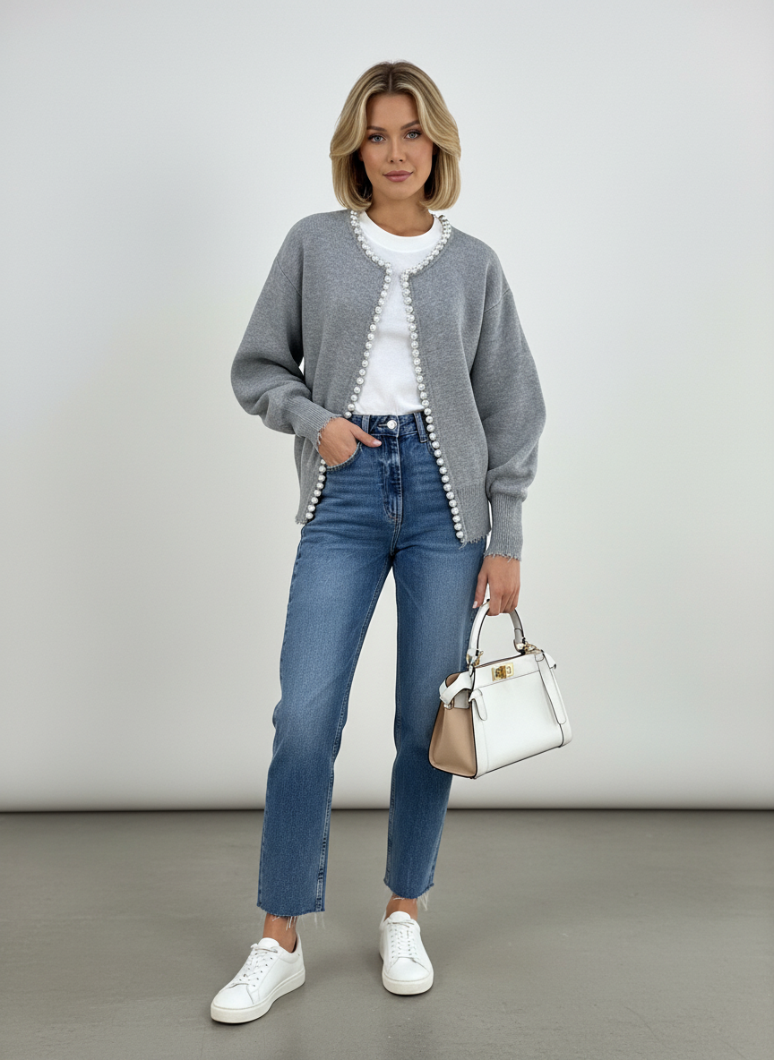 Cardigan met Parelrand – Elegant Dames Vest