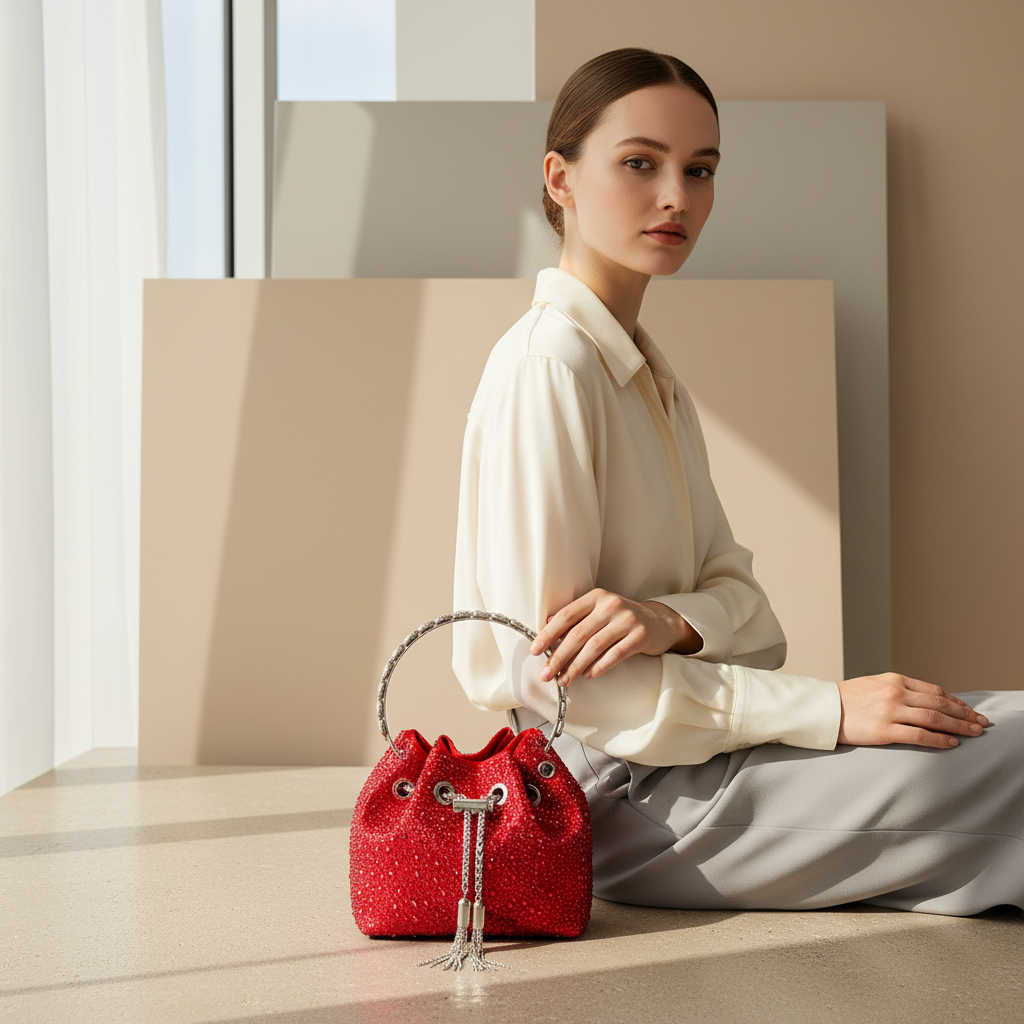 Luxe Strass Bucket Tas met Ringhandvat | Dea Studios