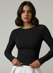 Ribgebreide Dames Top met Bepalende Stiksels