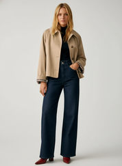 Khaki Dames Jack – Jas met Contrasterende Mouwen