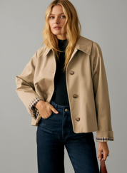 Khaki Dames Jack – Jas met Contrasterende Mouwen