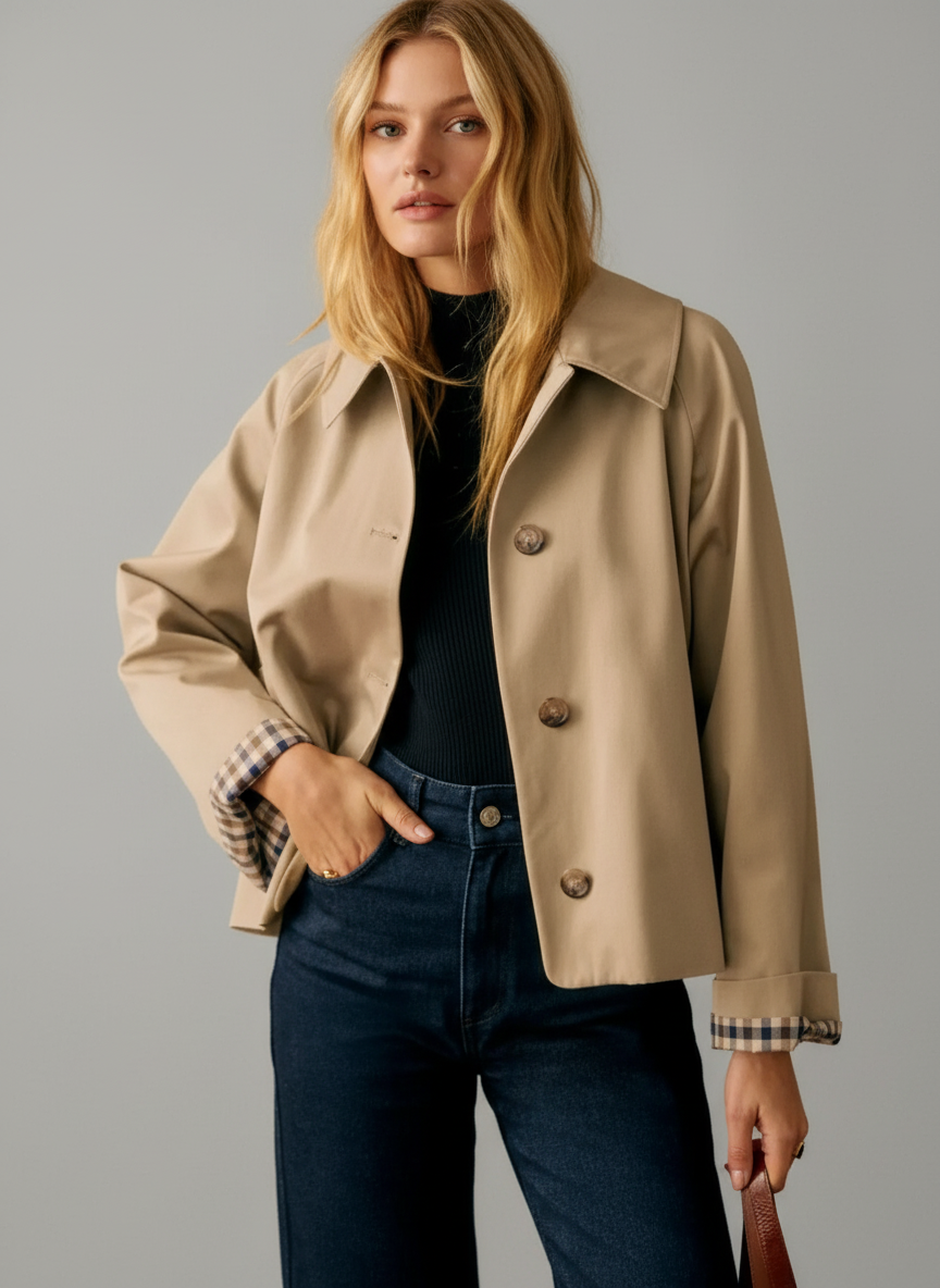 Korte Trenchcoat van Katoen met Plooien | Dea Studios