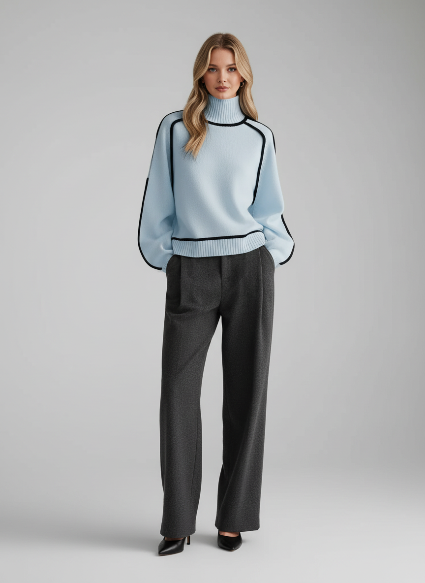 Gebreide Dames Sweater met Contrastbiezen