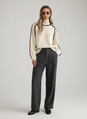 Gebreide Dames Sweater met Contrastbiezen