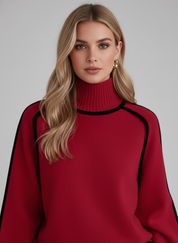 Gebreide Dames Sweater met Contrastbiezen