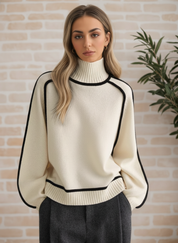 Gebreide Dames Sweater met Contrastbiezen
