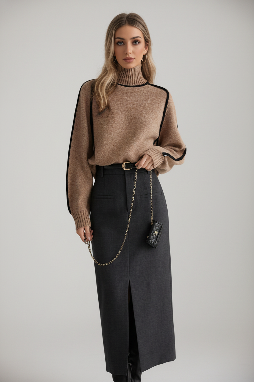 Gebreide Sweater met Contrastbiezen | Dea Studios