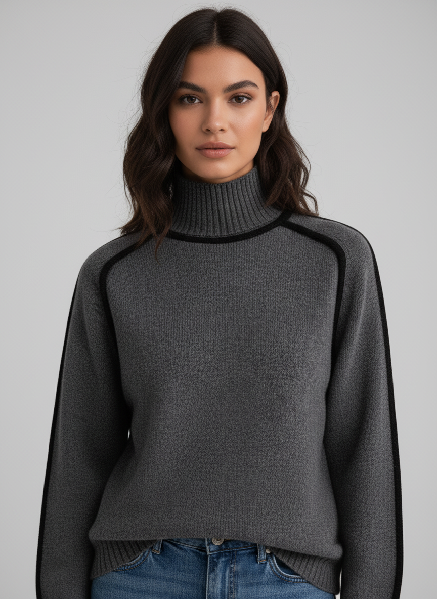 Gebreide Dames Sweater met Contrastbiezen