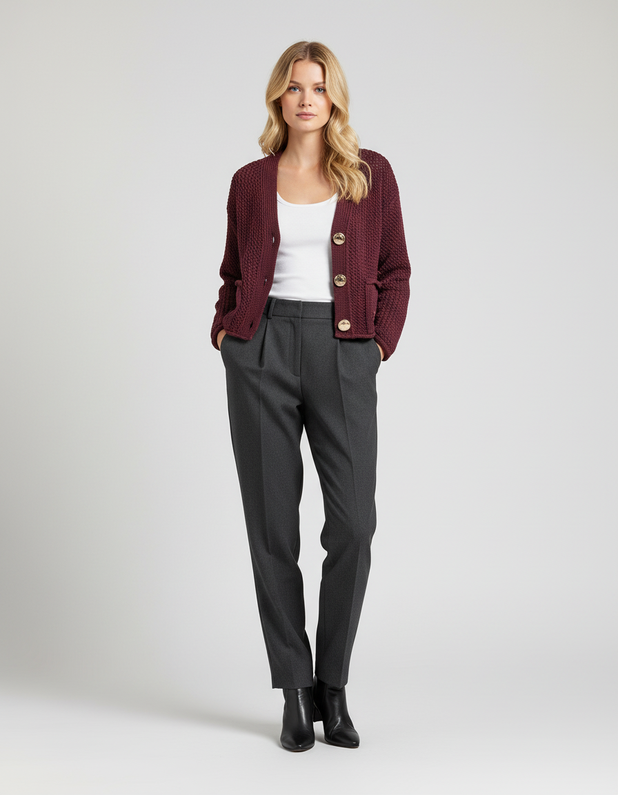 Bordeaux Gebreid Vest met Knoopsluiting | Dea Studios