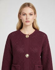 Bordeauxrood Gebreid Vest voor Dames | met Knoopsluiting