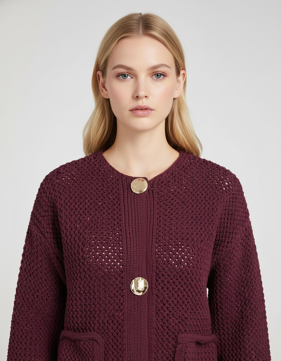 Bordeaux Gebreid Vest met Knoopsluiting | Dea Studios