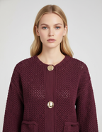 Bordeaux Gebreid Vest met Knoopsluiting | Dea Studios