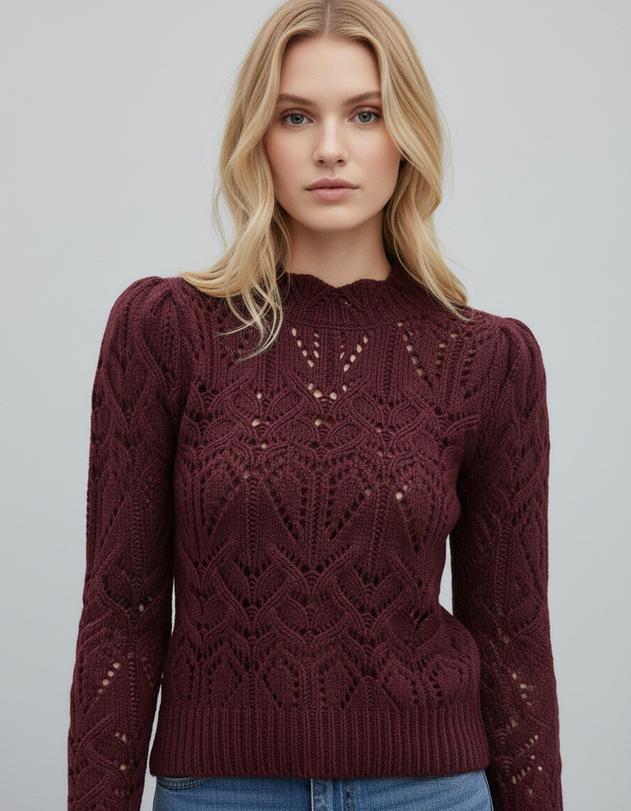 Bordeauxrode Gebreide Trui met Textuur | Dea Studios