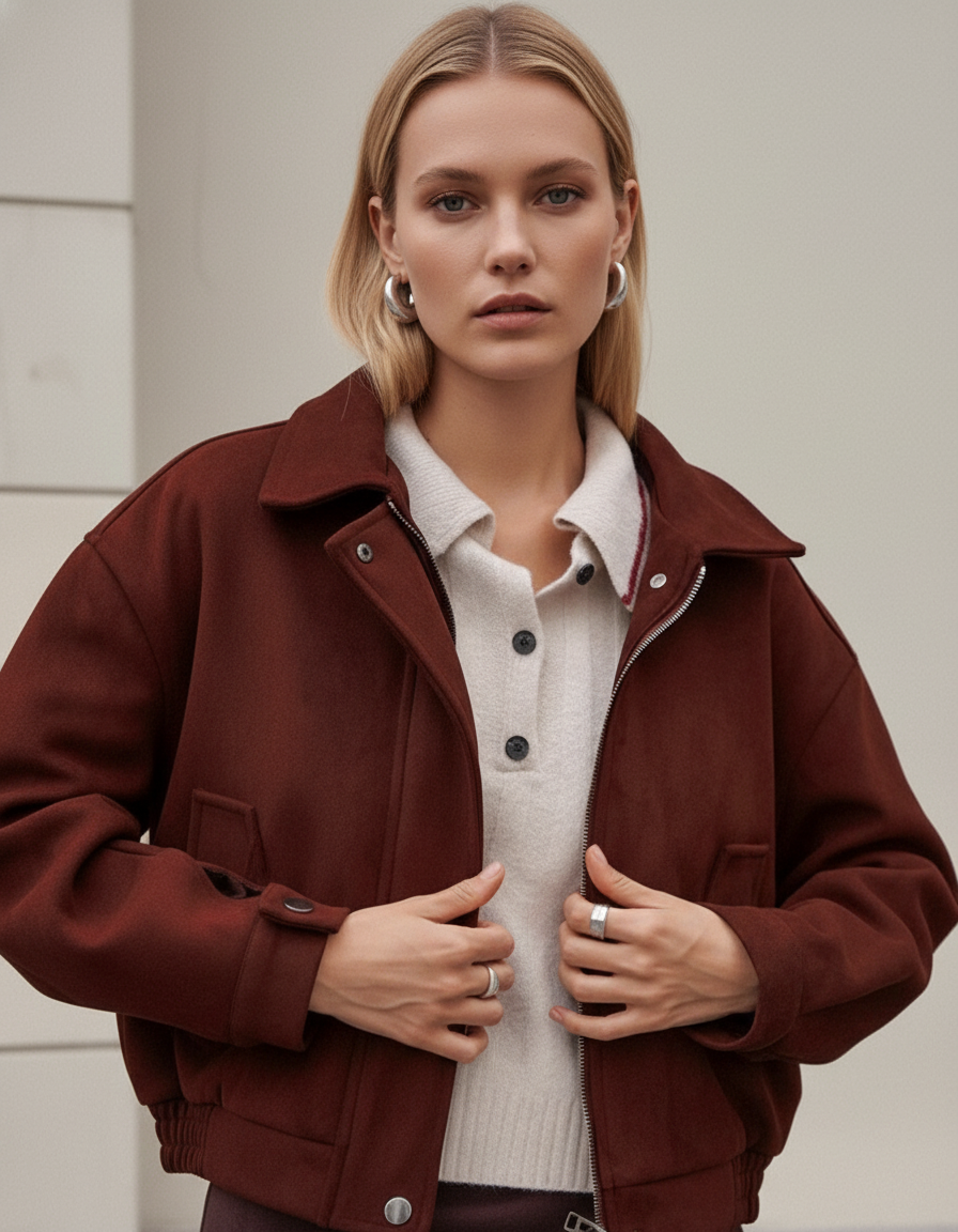 Wijnrood Polyester Jasje met Pockets | Dea Studios