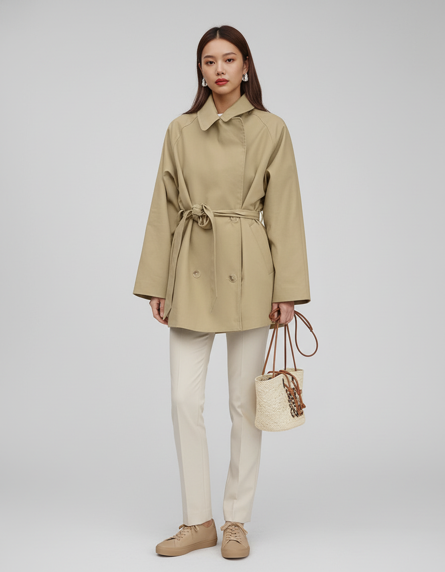 Khaki Trench Jacket met Tailleband | Premium Kwaliteit