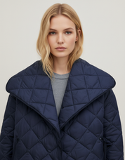 Gewatteerde Blauwe Jas met Losse Pasvorm en Koord