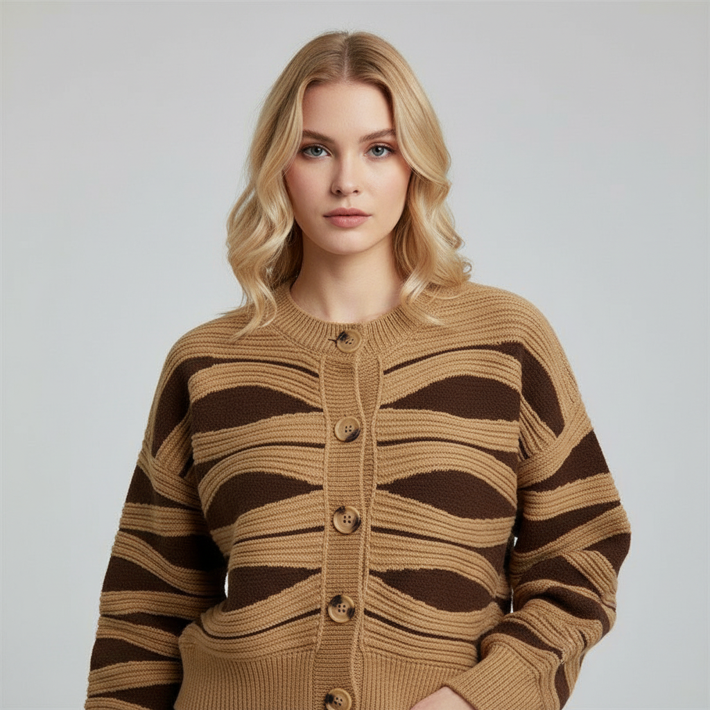 Gebreide Cardigan met Golfpatroon - Premium Kwaliteit