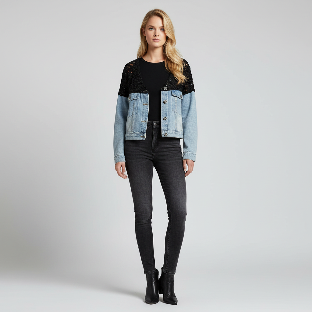 Spijkerjack met Kant Details