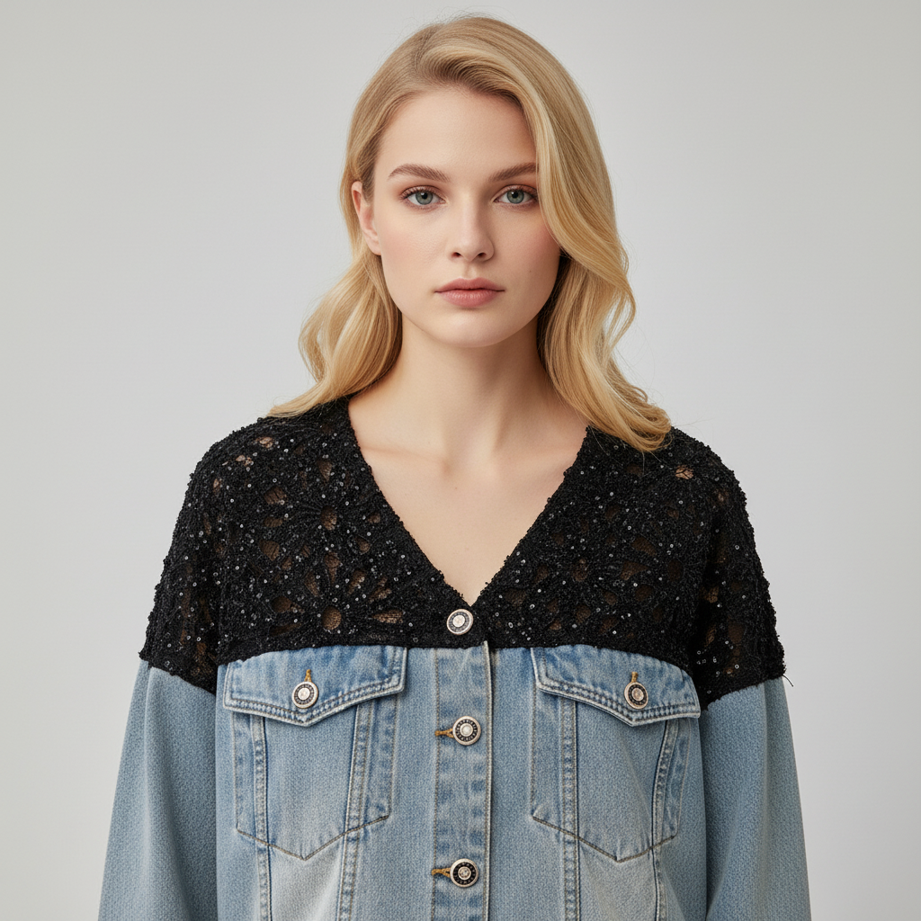 Spijkerjack met Kant Details