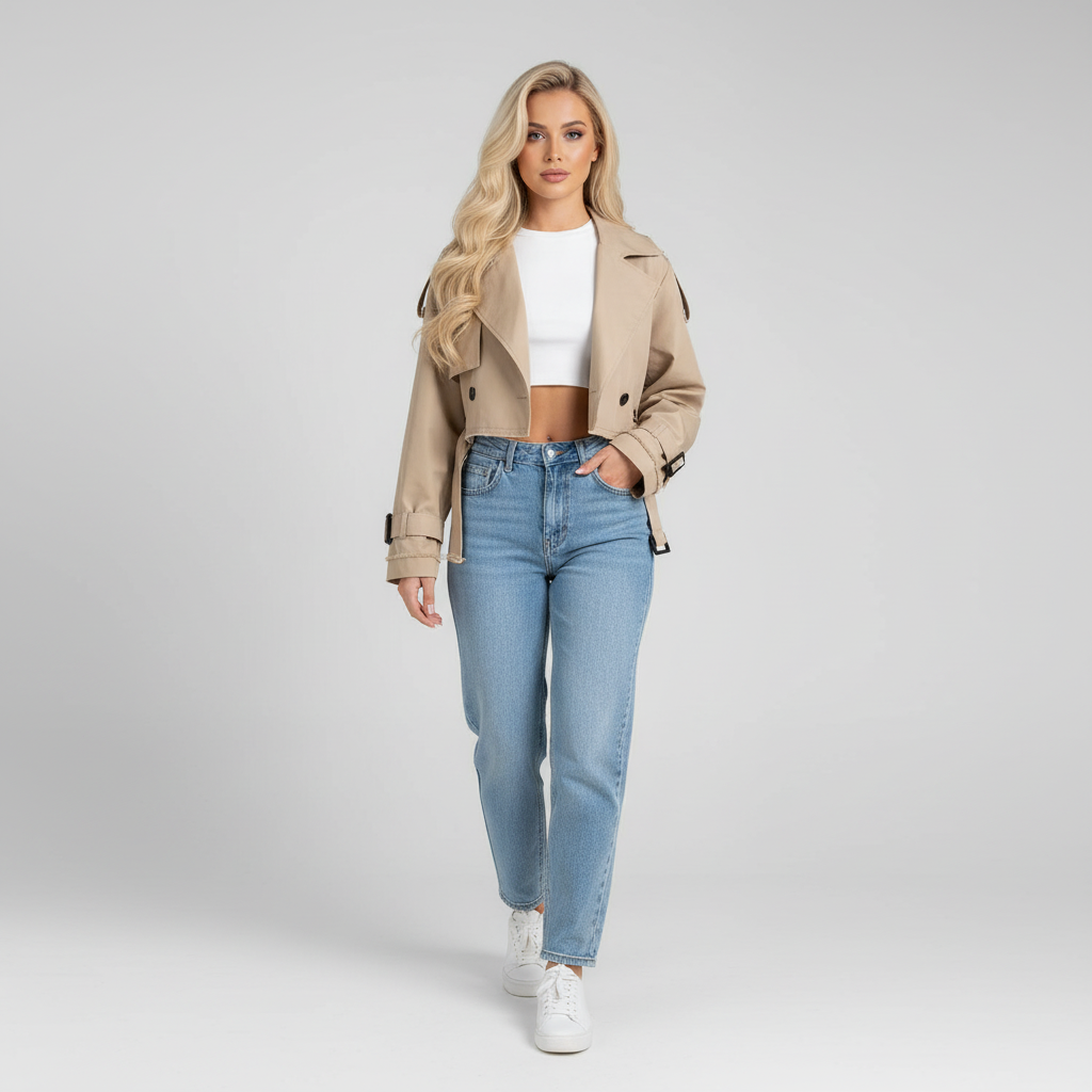 Korte Beige Trenchcoat Dames – Stijlvol & Tijdloos