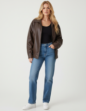 Oversized Leren Bomberjack voor Dames