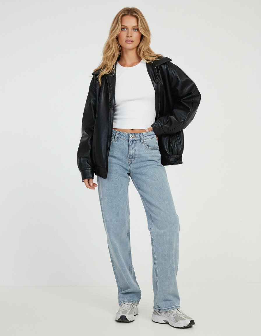 Oversized Leren Bomberjack voor Dames